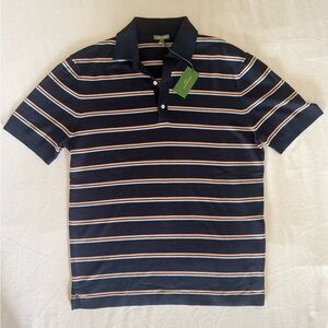 NWT Sid Mashburn Rally Polo Sweater, Navy Melon Light Blue Stripe Cotton, L